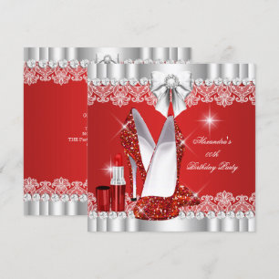 Elegante Glitter Glamour Rode Hoge Hakken Lippenst Kaart