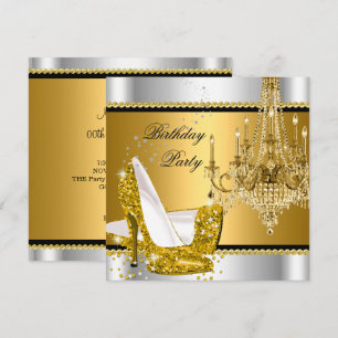 Elegante Glitter Goud Zilver Glamour Kroonluchter Kaart