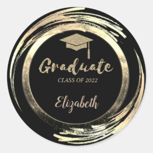 Elegante Glitter Gouden Afstudeerhoed, Zwart Ronde Sticker