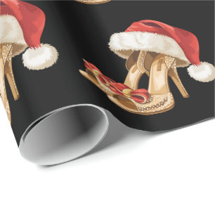 Elegante Glitter gouden hak schoenen Kerstman Hoed Cadeaupapier