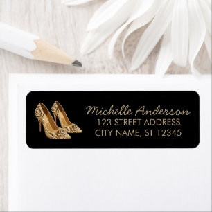 Elegante Glitter Gouden Hak Schoenen Retouradres Etiket