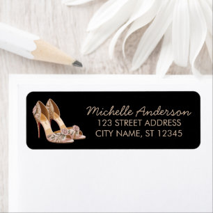 Elegante Glitter Gouden Hak Schoenen Retouradres Etiket