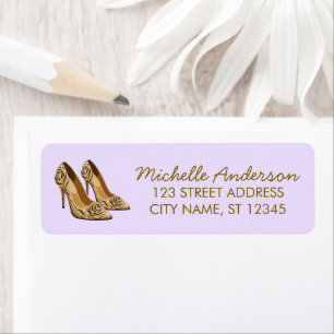 Elegante Glitter Gouden Hak Schoenen Retouradres Etiket