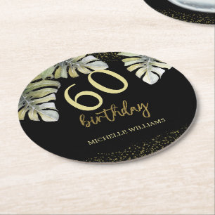 Elegante Glitter Gouden Palm Calligrafie Verjaarda Ronde Kartonnen Onderzetter