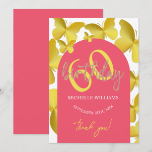 Elegante Glitter Gouden Vlinder Calligrafie Bedankkaart