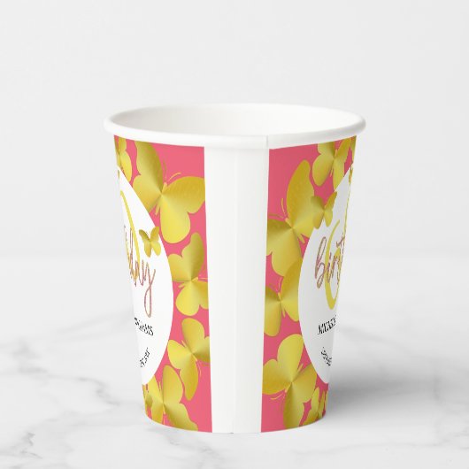 Elegante Glitter Gouden Vlinder Kalligrafie Papieren Bekers (Rechts)