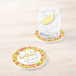 Elegante Glitter Gouden Vlinder Kalligrafie Zandsteen Onderzetter