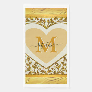 Elegante Glitter Hart Beginletter & Naam Servet