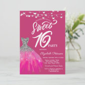 Elegante Glitter Jurk String Lights Sweet 16 Kaart (Staand voorkant)