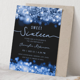 Elegante Glitter Lichtjes Sweet Sixteen Navyblauw Kaart