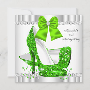Elegante Glitter Lime Glamour Hoge Hakken Wit Kaart