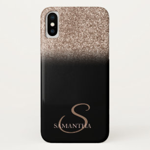 Elegante Glitter Ombre Zwarte Monogram iPhone X Hoesje