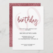 Elegante Glitter Roze Calligrafie Verjaardag Kaart (Voorkant / Achterkant)