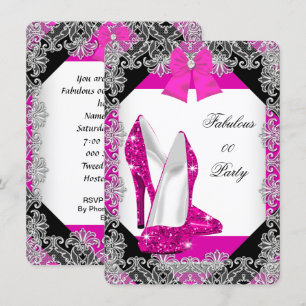 Elegante Glitter Roze Stiletto Verjaardagsfeestje Kaart