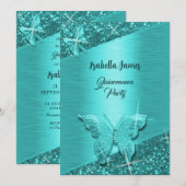 elegante glitter turquoise folie sparkle Butterfly Kaart (Voorkant / Achterkant)