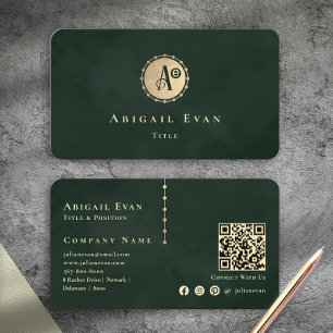 Elegante Glitter Vintage Monogram Eemeraldgroen Visitekaartje