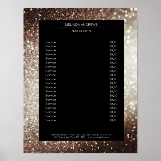 Elegante Glitter Zilver Goud Prijslijst Poster (Voorkant)