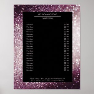 Elegante Glitter Zilver Paarse Prijslijst Poster