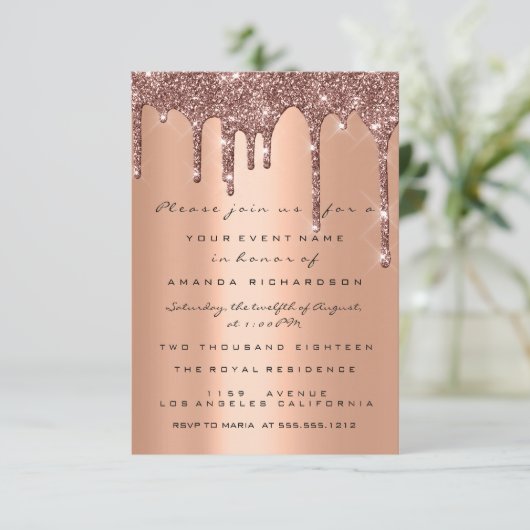 Elegante Glitterdruppels Roze Goud  Bruids Sweet 1 Kaart (Staand voorkant)