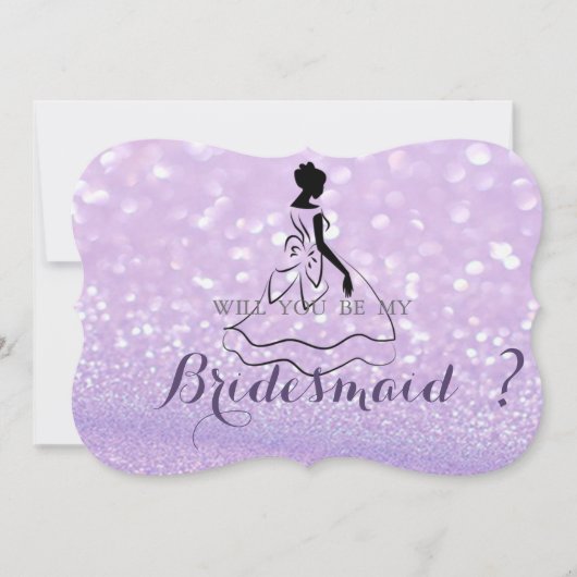 Elegante Glitterende Bokeh, Silhouet Bruidsmeisje Kaart (Voorkant)