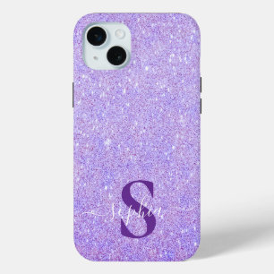 Elegante glitters monogram naam iPhone 15 mini hoesje