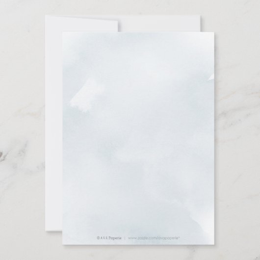 Elegante glitterscript blauwe bloemige babyshower kaart (Achterkant)