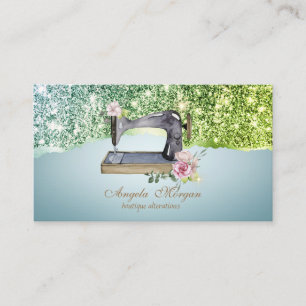 Elegante glittersierrand bloem naaimachine visitekaartje