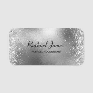 Elegante Glittery Zilveren Folie Naam Tag
