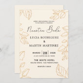 Elegante Glod Leaf Crème Spaans Nuestra Boda Kaart (Voorkant / Achterkant)