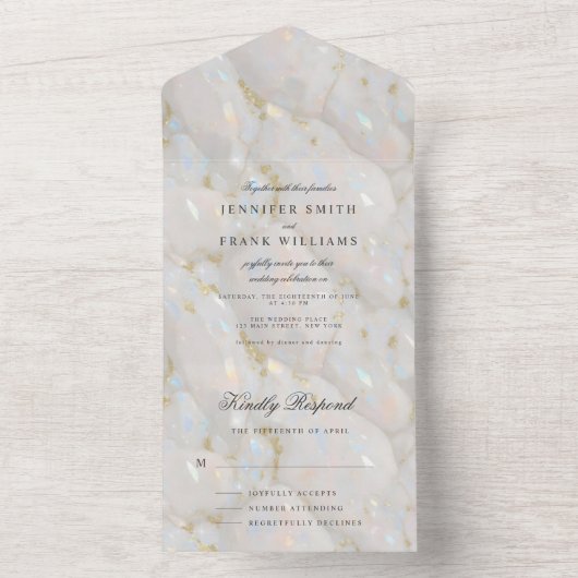 Elegante Glossy Opal Stone Uniek All In One Uitnodiging (Binnen)