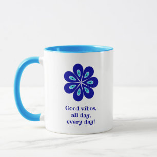 Elegante goede vibes, blauwe bloem kwaad oog amule mok