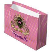 Elegante Gol en Roze Monogram Ontwerp Groot Cadeauzakje (Voorkant Gekanteld)