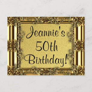 Elégante Gold 50th Birthday Invitation Cartes post