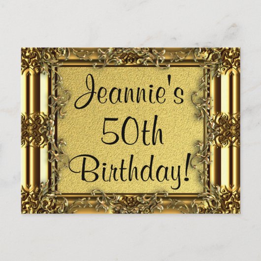 Elégante Gold 50th Birthday Invitation Cartes post (Devant)