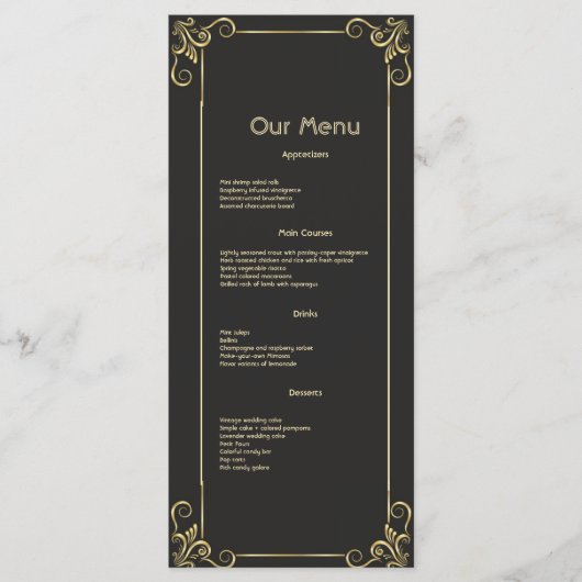Elegante Gold Art Deco Diner Menu Kaart (Voorkant)