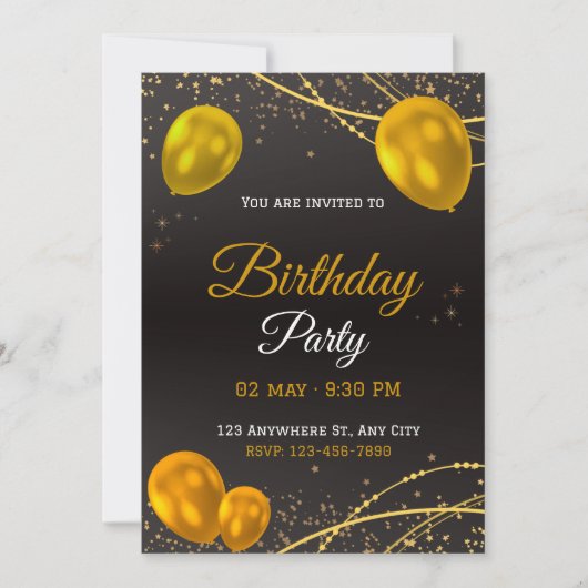 Elégante Gold & Black Anniversaire Fête Invitation (Devant)