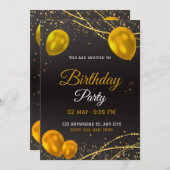 Elégante Gold & Black Anniversaire Fête Invitation (Devant / Derrière)