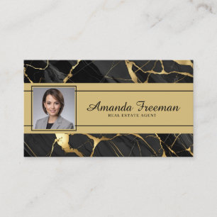 Elegante Gold & Black Marble makelaar Visitekaartje