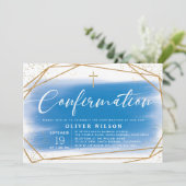 Elegante Gold & Blue Boy bevestiging Kaart (Staand voorkant)