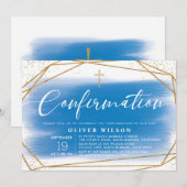 Elegante Gold & Blue Boy bevestiging Kaart (Voorkant / Achterkant)