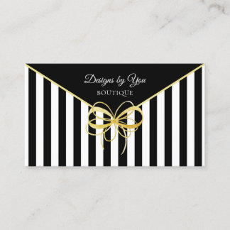 Elegante Gold Bow Boutique Zwart-witte strepen Visitekaartje