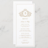 Elegante Gold Crest Monogram Custom Wedding Menu (Voorkant / Achterkant)