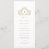 Elegante Gold Crest Monogram Custom Wedding Menu (Voorkant)