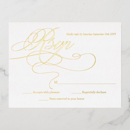 Elégante Gold et Blanc Moderne Mariage Cartes RSVP (Recto)