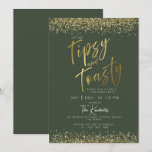 Elégante Gold et Green Christmas Party Invitation (Devant / Derrière)