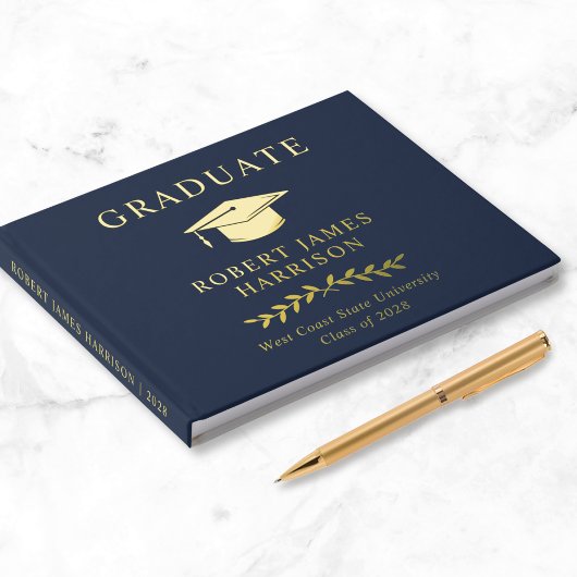 Élégante Gold Foil Blue Graduation Party