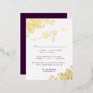 Elegante Gold Foil Plum Paarse bruiloft RSVP Kaart