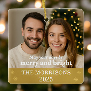 Elegante Gold Foil Snowflake Familiefoto Keramisch Ornament