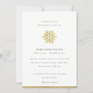 Elegante Gold Foil Snowflake Memorial Service Kaar Bedankkaart
