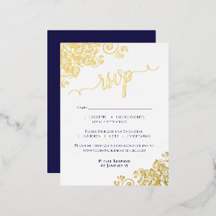 Elegante Gold Folie Navy Blue Wedding RSVP Kaart